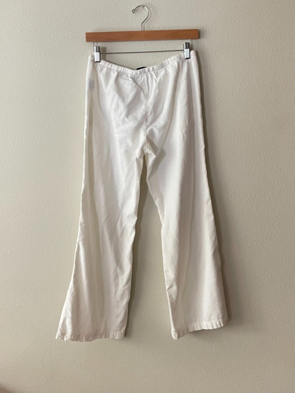 low rise wide leg white trousers beachy boho minimalist linen blend - Picture 2 of 5